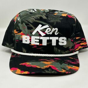 Vintage 90s Ken Betts Hawaiian Hat Baseball Cap Floral Rope Cord Snapback Black